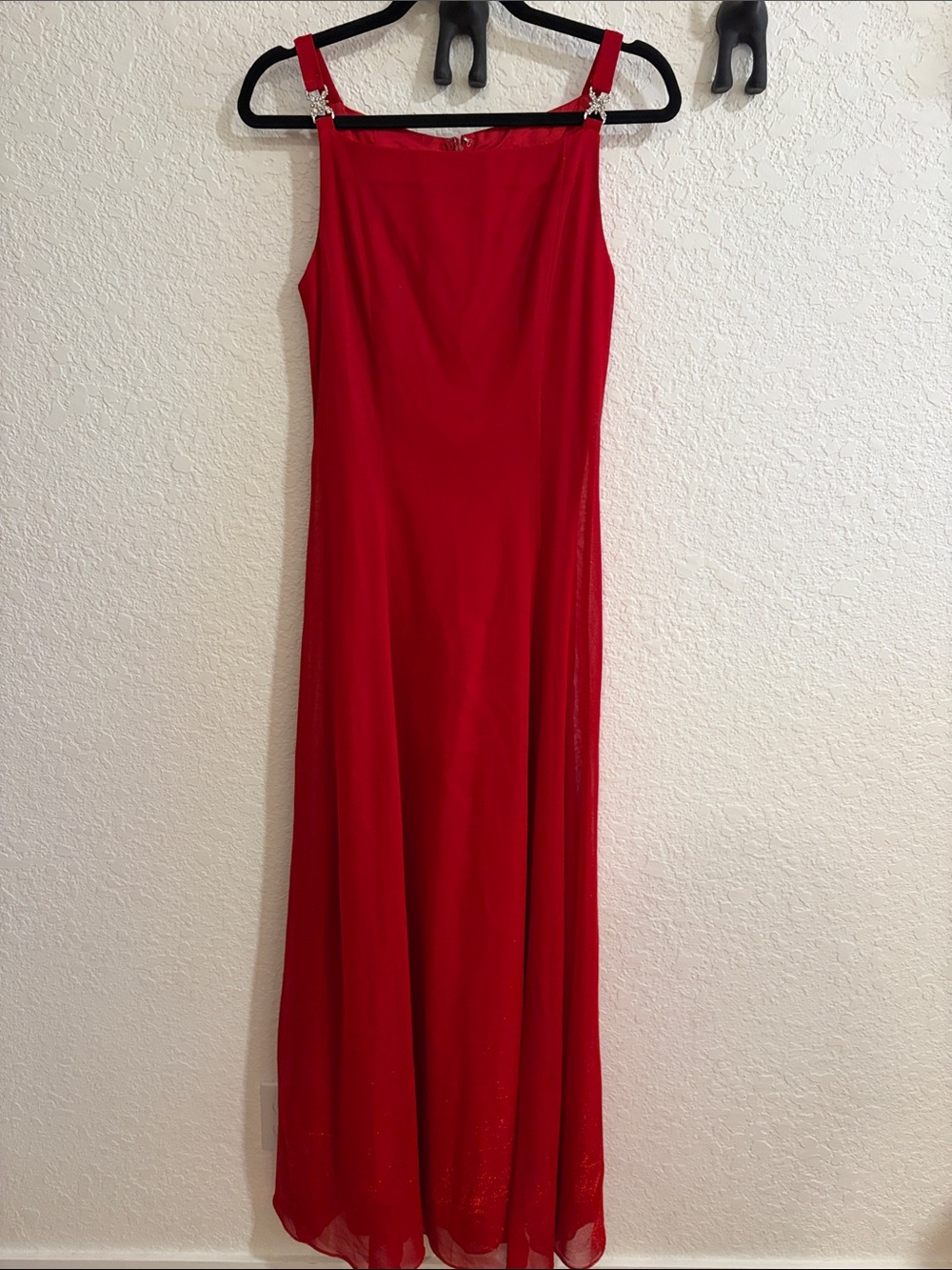 Betsy & Adam Red Sleeveless Maxi Dress with Rhinestone Straps